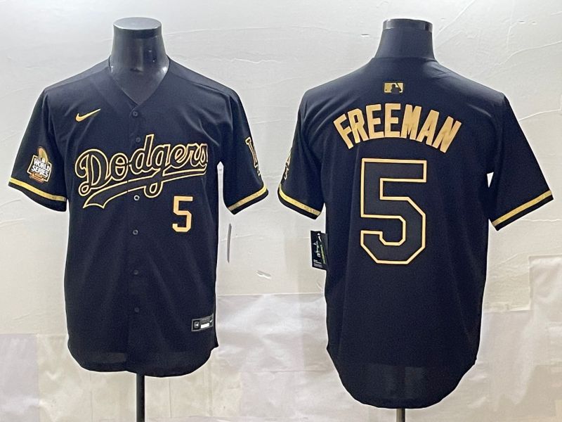 Men 2025 Los Angeles Dodgers 5 Freeman Black Gold Five generations Nike MLB Jersey style 2